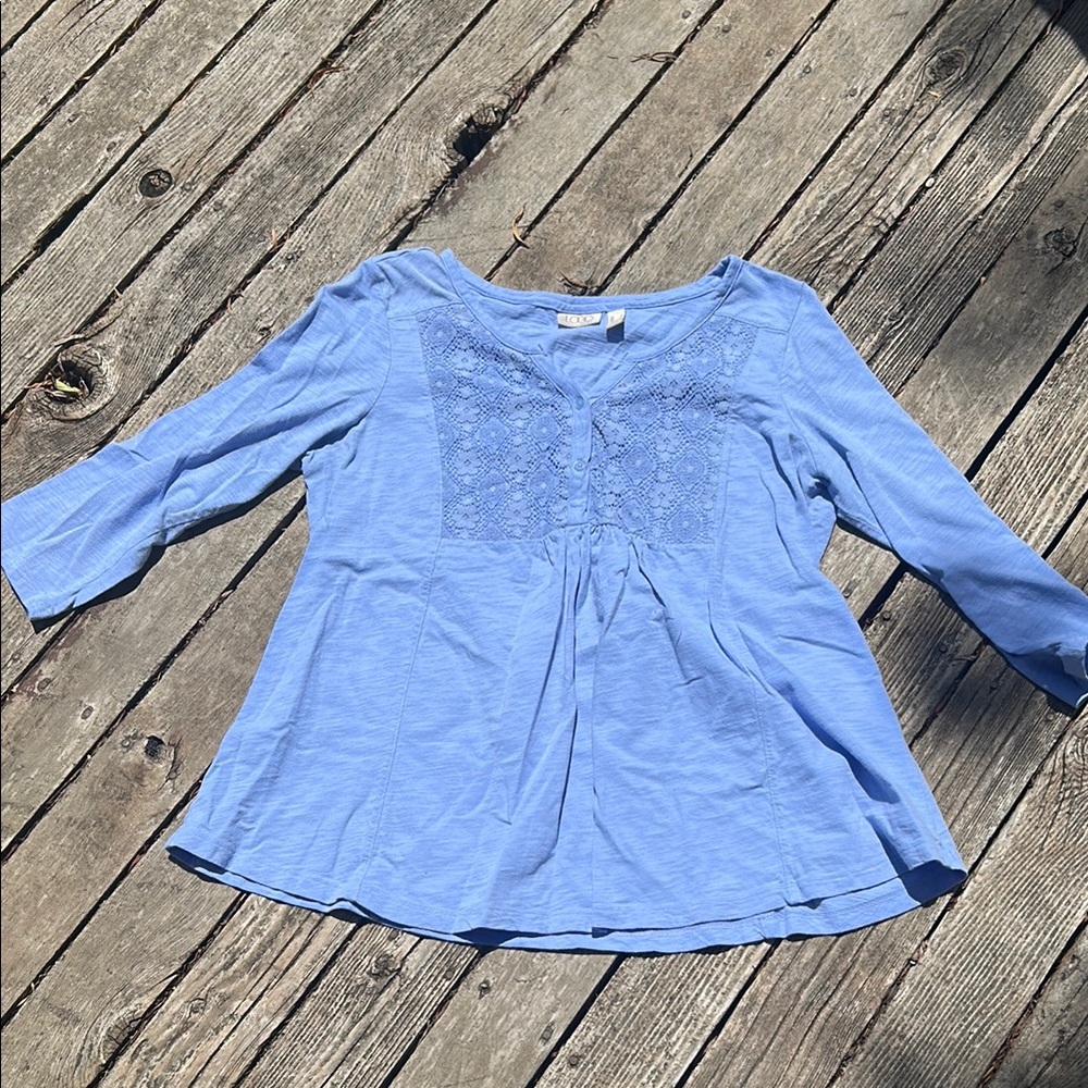 LOGO by Lori Goldstein Blue Long Sleeve Top